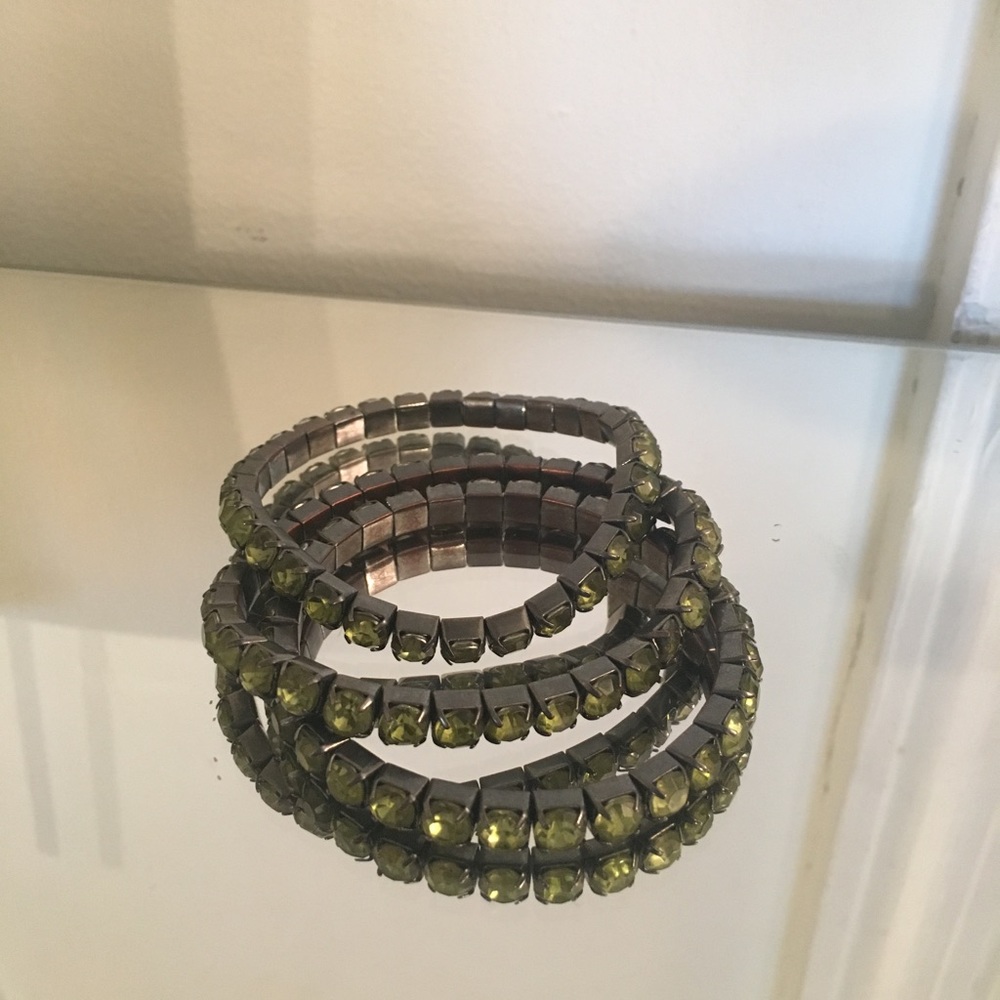 3pcs Stretch Rhinestone Bracelets lime green
